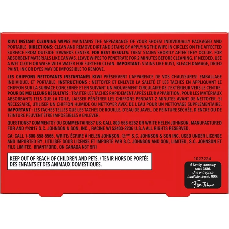 Kiwi Instant Cleaning Wipes Shoe Stain Remover Boot Portable Travel