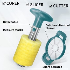 Newness Pineapple Corer and Slicer Tool, Robust Pineapple Core Remover with Upgraded Cutter & Reinforced Thicker Blade, Stainless Steel Kitchen Fruit Gadget for Diced Pineapple Rings (Green)