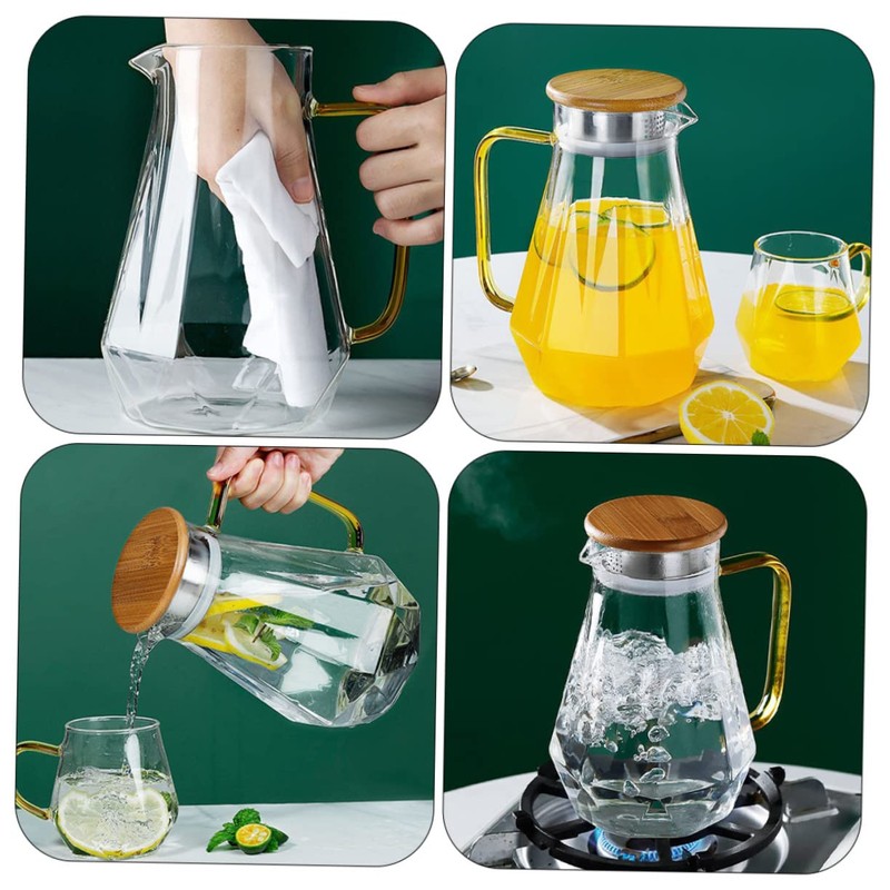Sosoport 1Pc Capacity Glass Water Pitcher with Lid Practical Cold