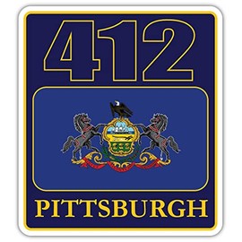 412 Area Code, Pittsburgh Bethel Park McCandless Area Code, Pennsylvania Flag | Weatherproof Outdoor Sticker Perfect for toolboxes, laptops, Trucks, Skateboards, Windows