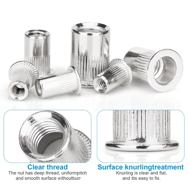Vmuter 1/4"-20 Rivet Nut, 100Pcs 304 Stainless Steel Flat Head