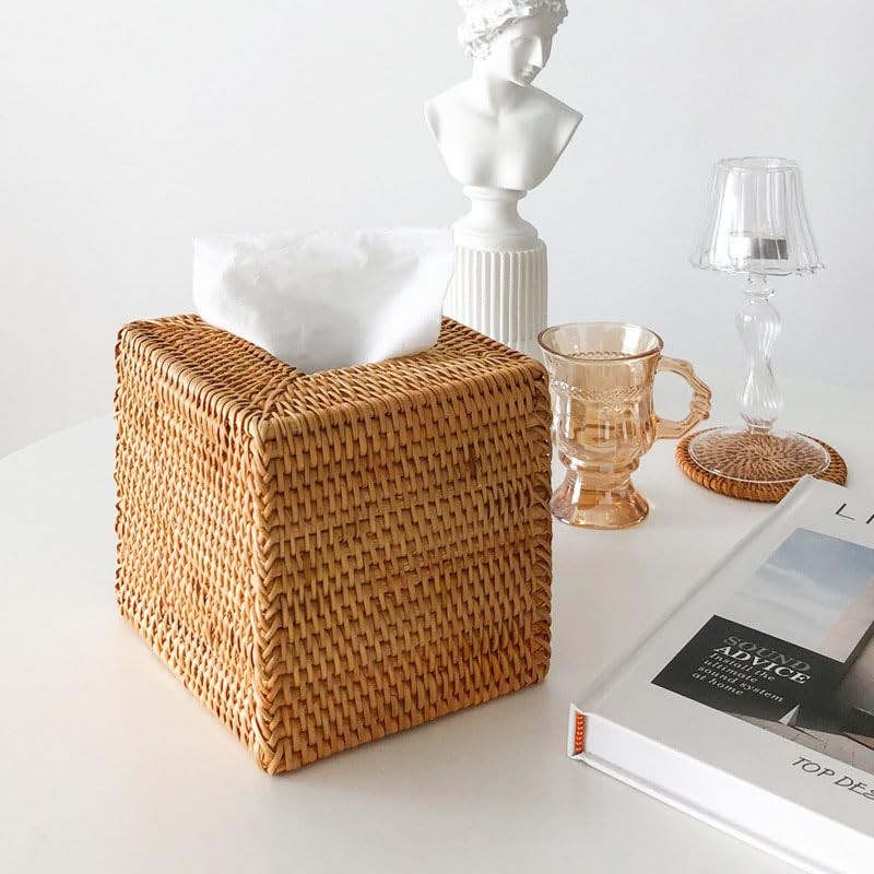 2 Pack Rattan Tissue Box Cover Square, Wicker Tissue Box