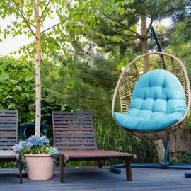 MQK Patio Egg Chair Cushion Replacement, Button Tufted Thick Outdoor Swing Chair Cushion with High Elasticity PP Cotton and Skin-Friendly Fabric, Hammock Cushion for Porch Furniture (Only Cushion)