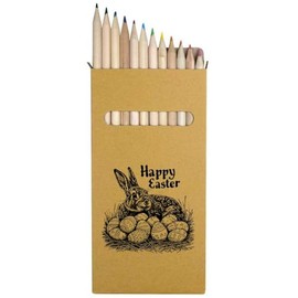 Azeeda 12 x 'Happy Easter with Rabbit and Eggs' Long 178mm Coloured Pencils/Pencil Set (PE00063301)