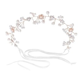 Lusofie Flower Pearl Wedding Headband Flower Girl Headpiece Bridal Hair Pieces Wedding Hair Accessories for Girls Women