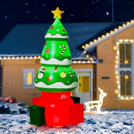 5.6 FT Christmas Inflatable Tree Blow Up Xmas Trees with Multicolor LED Lights, Christmas Tree Yard Decor for Outdoor, Garden, Lawn, Holiday Party