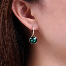 TseenYi Emerald Square Earrings Vintage Green Emerald Earrings Green Crystal Dangle Earrings Emerald Crystal Hoop Earrings Square Green Earrings Jewellery for Women and Girls