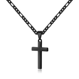 LUXEJEW Stainless Steel Cross Necklaces for Men Women Black Silver Gold Figaro Chain Cross Pendant Necklace Mens Jewelry 16-24 Inches, 22 Inches, Stainless Steel, No Gemstone