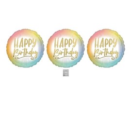 Pastel Rainbow Ombre Foil Gold Set Of 3 Happy Birthday 18'' Mylar Balloons Birthday Party Decorations Includes Helium Chart Valueballoon Party & Gifts