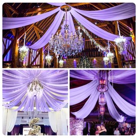 Pmnzdy Ceiling Curtains for Weddings, Wedding Arch, Tulle Drape Fabric, Wedding Background Curtain, Tulle Fabric, Room Decoration for Party, Ceremony, Stage, Wedding, Sky Bed, Purple, 150 x 600 cm