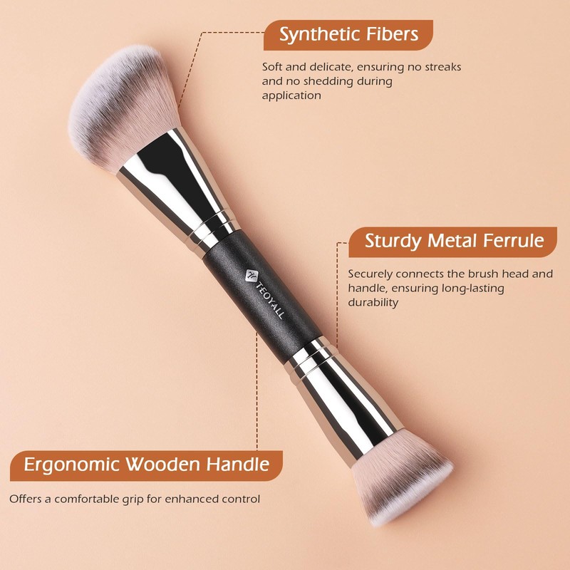 TEOYALL Dual-Ended Foundation Contour Brush, Flat Top and Angled Synthetic