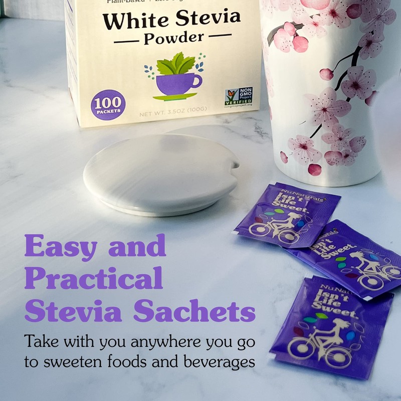 NuNaturals White Stevia Powder Packets, Single-Serve, Zero Calorie Sugar Substitute,
