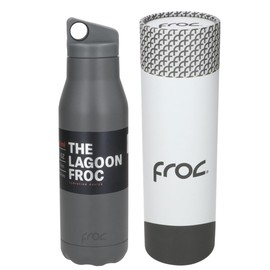 FROC | Termo De Acero Inoxidable 580ml/19 oz, The Lagoon, Ideal para Senderismo y Aventuras. Tapa Hermética con Asa para Enganchar en tu Mochila (Plata)