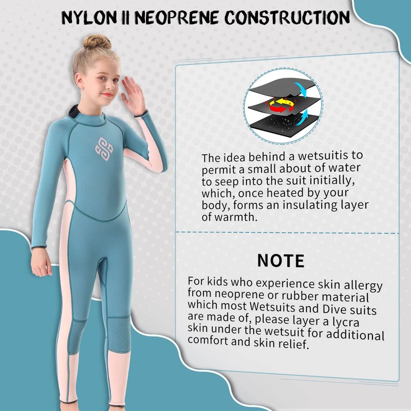 Seaskin Kids Wetsuit for Girls Toddlers, 3mm Back Zip Full
