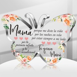 Shellwei Spanish Christian Acrylic Gift for Women Religious Inspirational Gift with Butterfly Shape Bible Verse Desk Decor Bible Verse Prayer Gift for Women Christmas Birthday Scripture Gift(Bright)