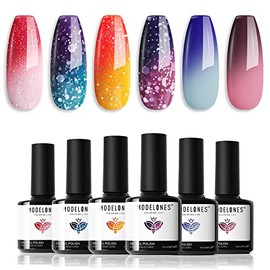 modelones- Juego de esmaltes de uñas en gel que cambian de color, 6 colores, rojo, rosa, brillo, azul, morado, cambio de temperatura y estado de ánimo