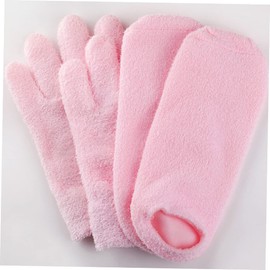 Baluue 2 Pairs Skin Softening Socks Gel Moisturizing Spa Socks and Gloves for Cream Foot Balm Dry Cracked Feet Socks Essential Oil Gloves Pink