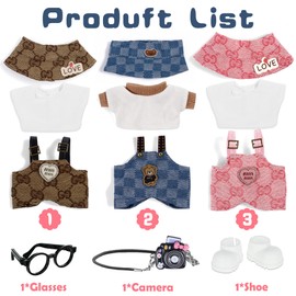 iBayda Total 3 Sets Doll Clothes Accessories for 17cm Dolls Include: 3 Hats, 3 Tops, 3 Rompers, 1 Bag, 1 Glasses and 1 Shoes- Soft & Stylish Costume Accessories (Doll Not Icluded)