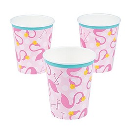 Flamingo Pink Polka Dot Paper Cups - 9oz Cups - 8 pieces - Party Supplies