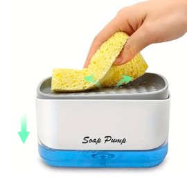 SC ACCESORIOS Dispensador De Jabón para Platos 2 En 1 con Soporte para Esponja Jabonera Fácil Limpieza Y Ahorro De Espacio para Cocina (Gris Blanco)