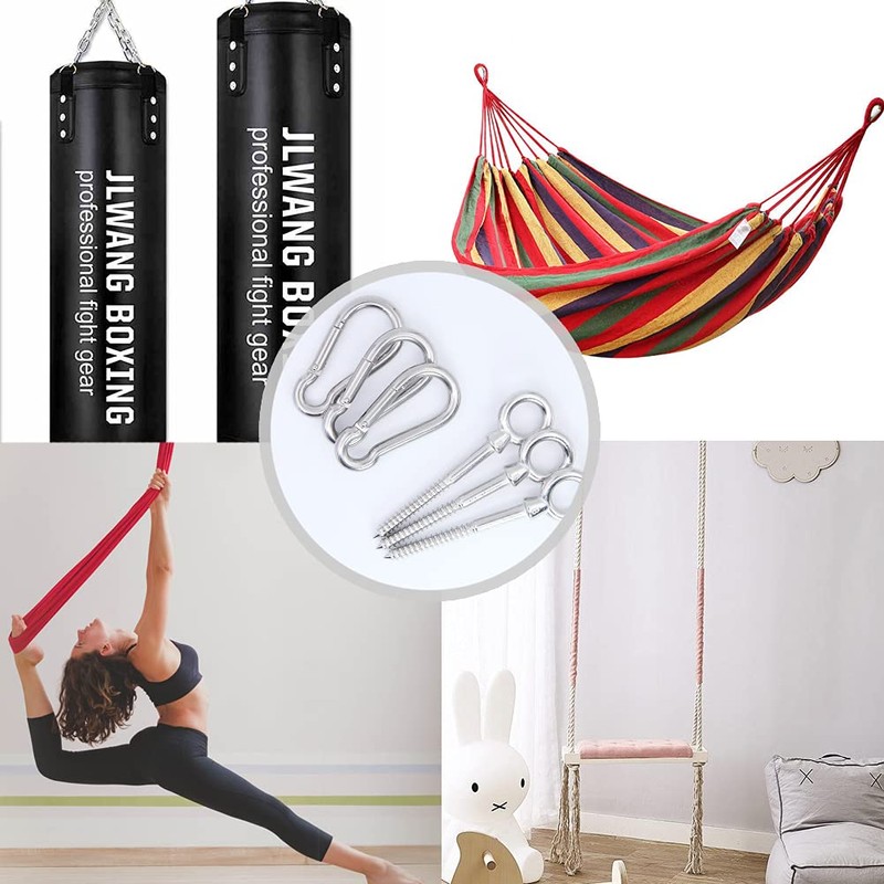 Boerni Hammock Set, 3 Eye Shaped Screws with 3 Carabiner