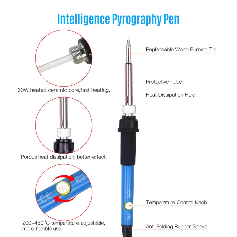 39 Pieces Wood Burning Tool Kit Pyrography Pen Adjustable Temperature