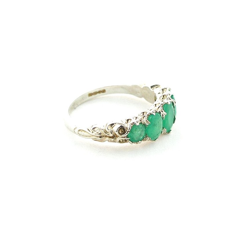 925 Sterling Silver Natural Emerald Womens Promise Ring - Size