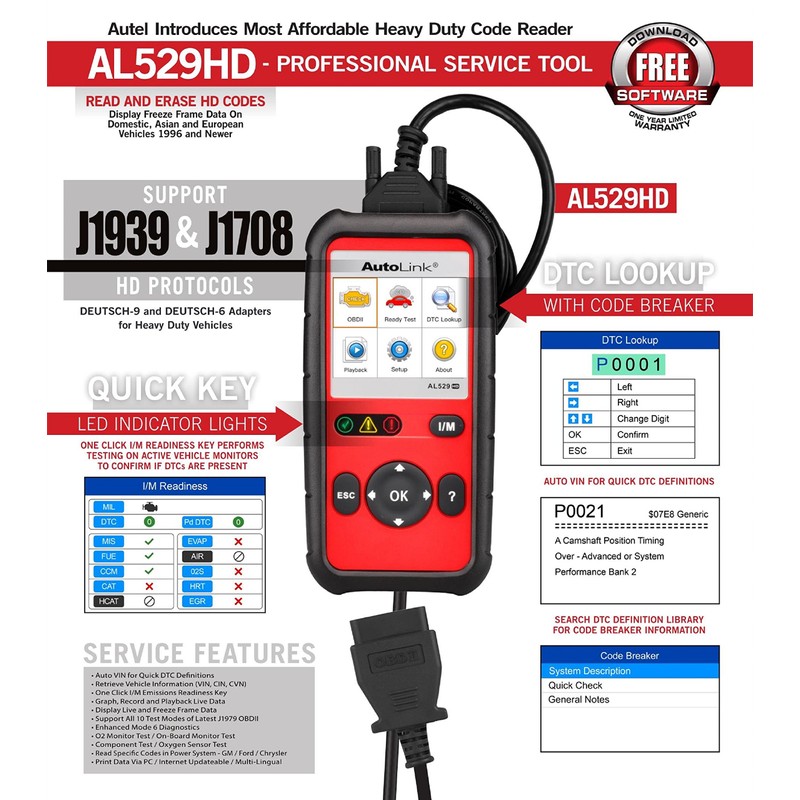 Autel AutoLINK AL529HD Heavy Duty, Red
