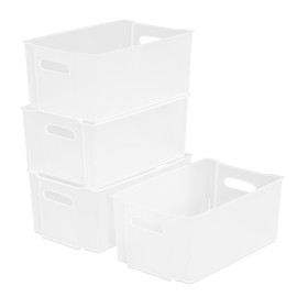 Minekkyes 4-Pack Plastic Freeze Bin, Stackable Freezer Storage Boxes, Chest Freezer Storage Containers, Matte Transparent