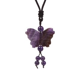 Justinstones Amethyst Natural Quartz Crystal Carved 40mm Butterfly Insect Totem Animal Guardian Pendant Adjustable Braided Cord Necklace 18 to 28 Inch