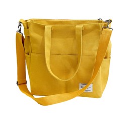 Brightrust Large Capacity Tote Bag Shoulder Sailcloth Canvas Diagonal Sling Bag Student Commute, yellow