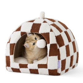 Lesure Cute Cat Beds for Indoor Cats - 2 in 1 Cat Cave Bed for Kittens and Small Pets, House with Removable Washable Cushioned Pillow, Cozy Tent House with Non-Slip Bottom, Brown, 16 inches