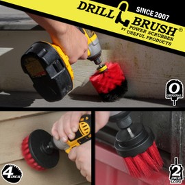 Outdoor Drill Powered Cleaning Brushes - Heavy Duty Deck Scrub Brush - Deck Scrub Brush - Long Handled Scrub Brush for Cleaning - Concrete Scrub Brush - Wood Floor Scrubber - Gutter Cleaning Brush