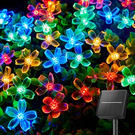 Brightown 60 LED Flower Solar String Lights Outdoor Waterproof Fairy Lights for Garden Yard Fence Patio Christmas Tree Wedding Party Decor, Multicolor | Brightown