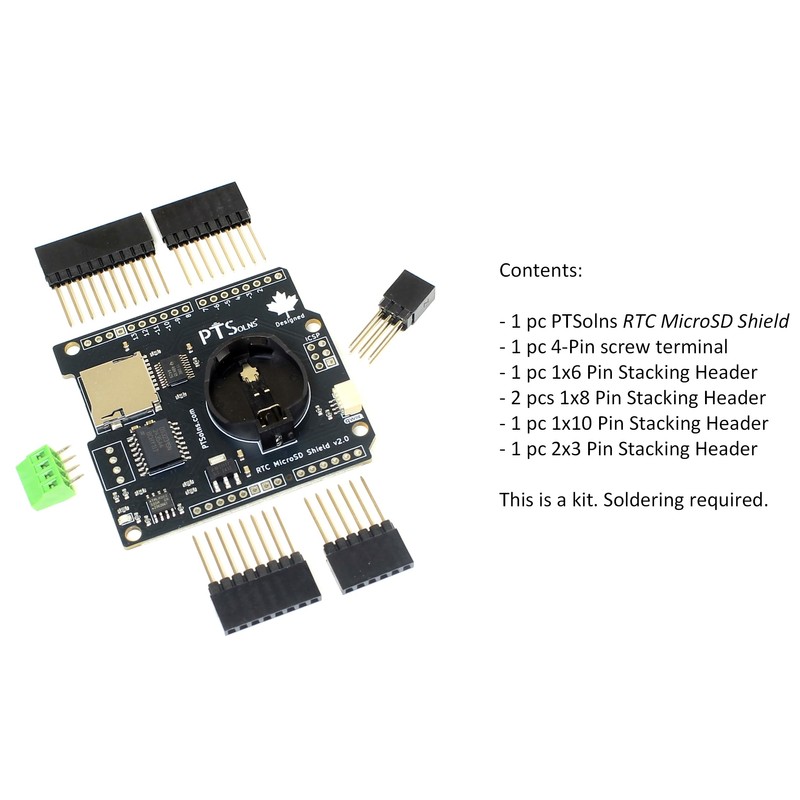 PTSolns RTC MicroSD Data Logging Shield for Uno (Arduino Compatible)