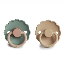 FRIGG Pacifier Pacifier, Set of 2, Newborn, Daisy, Flower Shape, Natural Rubber, Baby, Stylish, Cute, Scandinavia, Dull Colors, 0-6 Months, Daisy Natural Rubber, Pacifier Willow/Croissant