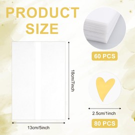 60pcs Pre-Folded Vellum Jackets with 80pcs Love Stickers, 5x7inch Vellum Paper Jackets Translucent Vellum Wrap Jackets for Wedding Baby Shower Birthday Party Invitation