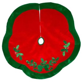 Kurt Adler 48-Inch Velvet Red with Green Leaves Applique Treeskirt