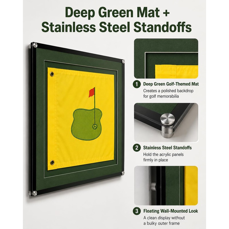 Fletzorb Golf Flag Frame 13x17/14x18, Acrylic Display Case with Green