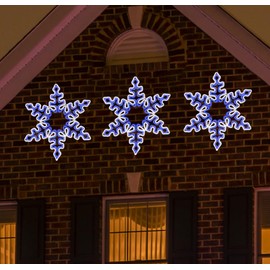 JUSTPRO [Large 25x22 Inch] Twinkle Super-Bright 1248LED Snowflake Neon Motif White and Blue LEDs Outdoor Christmas Decoration with 11 Functions and Timer Waterproof for Outdoor Home Party Wall Hanging