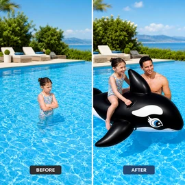 Large Inflatable Whale Ride-On for Pool Fun – Heavy-Duty Handles for Kids & Adults Water Play