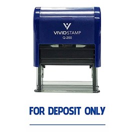 Vivid Stamp For Deposit Only Self-Inking Office Rubber Stamp - Large - 3/4" x 1-7/8", Blue