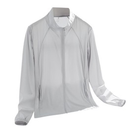 Aesthetic Solid Color Lapel Sun Protection Sunwear Coat for Women Lightweight Outdoor Walking Wear Jackets with Zipper Gray