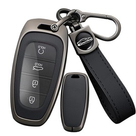 SANRILY Keyless Metal 3/4/5/7/8 Button Smart Key Fob Cover Compatible with Hyundai Tucson 2024 Palisade Sonata 2023 2022 Santa fe with Leather Keychain Black