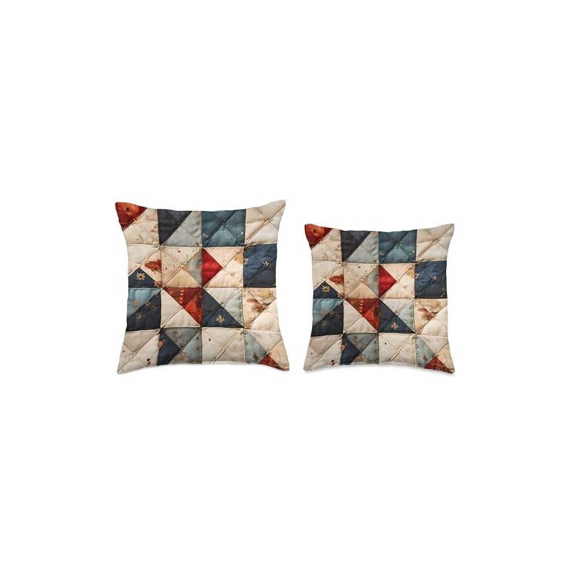Retro Geometric Patchwork Quilt Style Pattern Throw Pillow
