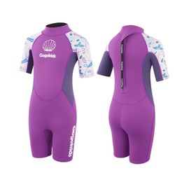 Gogokids Kids Wetsuit, Youth 2.5mm Neoprene Thermal Wet Suits, Short Sleeve Back Zip Sun Protection Swimsuits for Swimming, Diving, Surfing Lessons