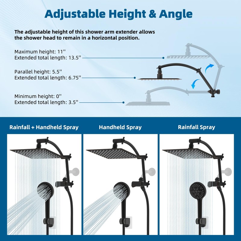 Hibbent All Metal Shower Head, 8'' High Pressure Rain Shower