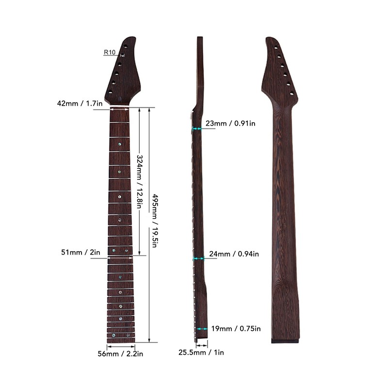 22 Frets Neck Replacement Wenge Wood Material Guitar Fingerboard Neck