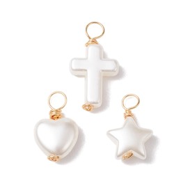 LiQunSweet 90 piezas de abalorios de acrílico con estrella de corazón de cruz y corazón religioso, crucifijo celestial, perlas de imitación para bricolaje, joyería, collar, pulsera, manualidades,
