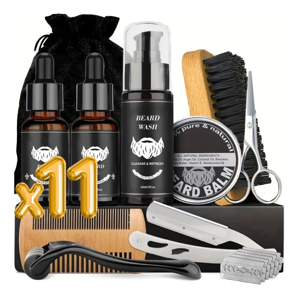 Set 11 Accesorios Barba Bigote Aseo Masculino Todo En Uno